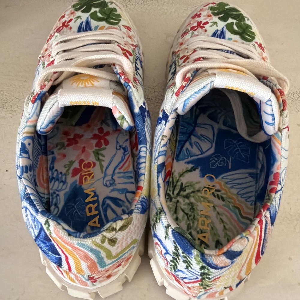 Farm Rio Women Sz 10 Tropical Floral Bird Canvas Platform Sneakers Multicolor - Picture 10 of 11
